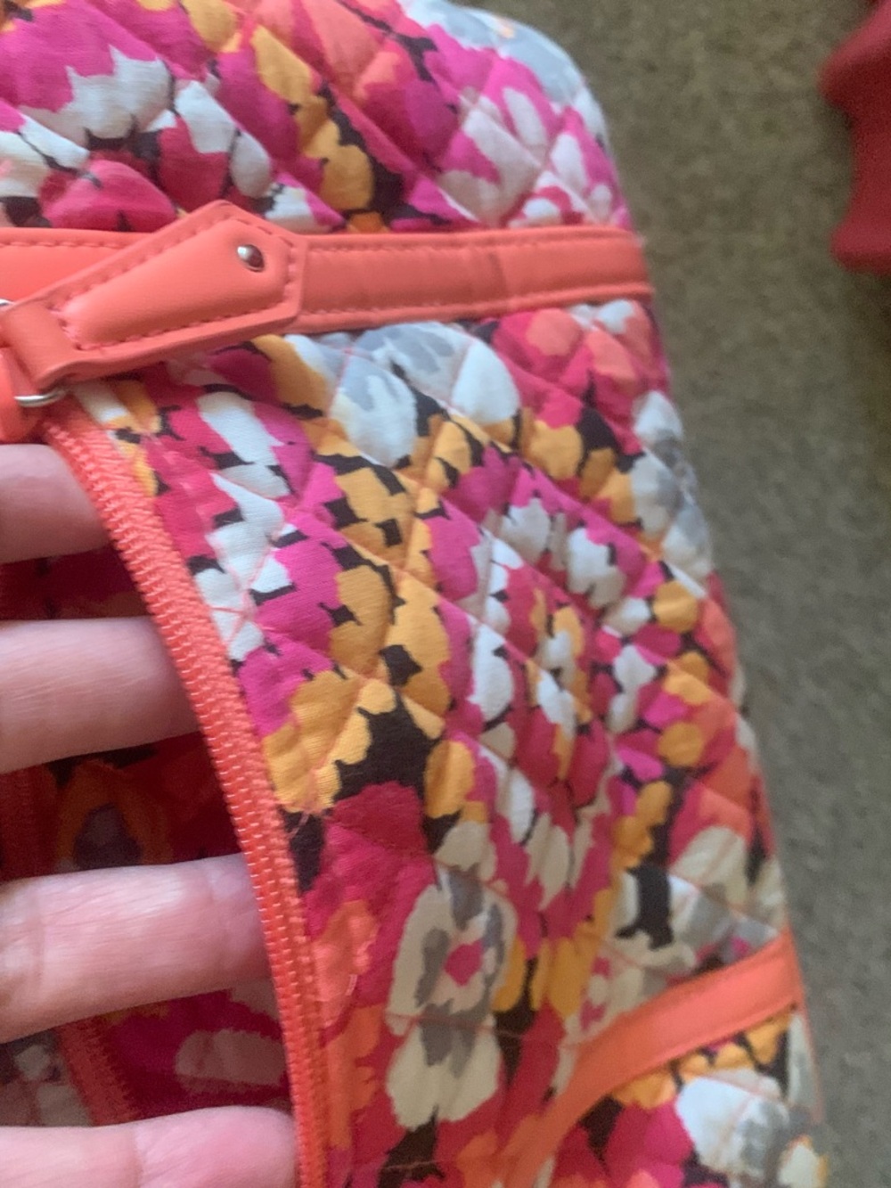 Vera Bradley Quilted Floral Mosaic Tote in Coral Pink and Yellow - Picture 2 of 6